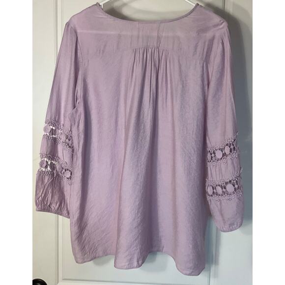 Krazy Kat Liliac 3/4 Sleeve Boho Peasant Cottage Top W/Embroiery & Pearls L - Picture 4 of 5
